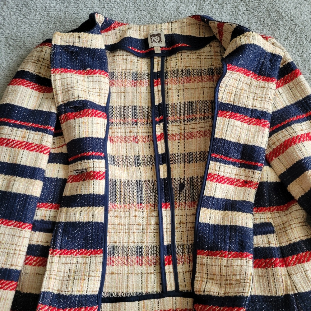 Anne Klein Nautical Multicolor Striped Blazer Size 12 - Picture 4 of 6